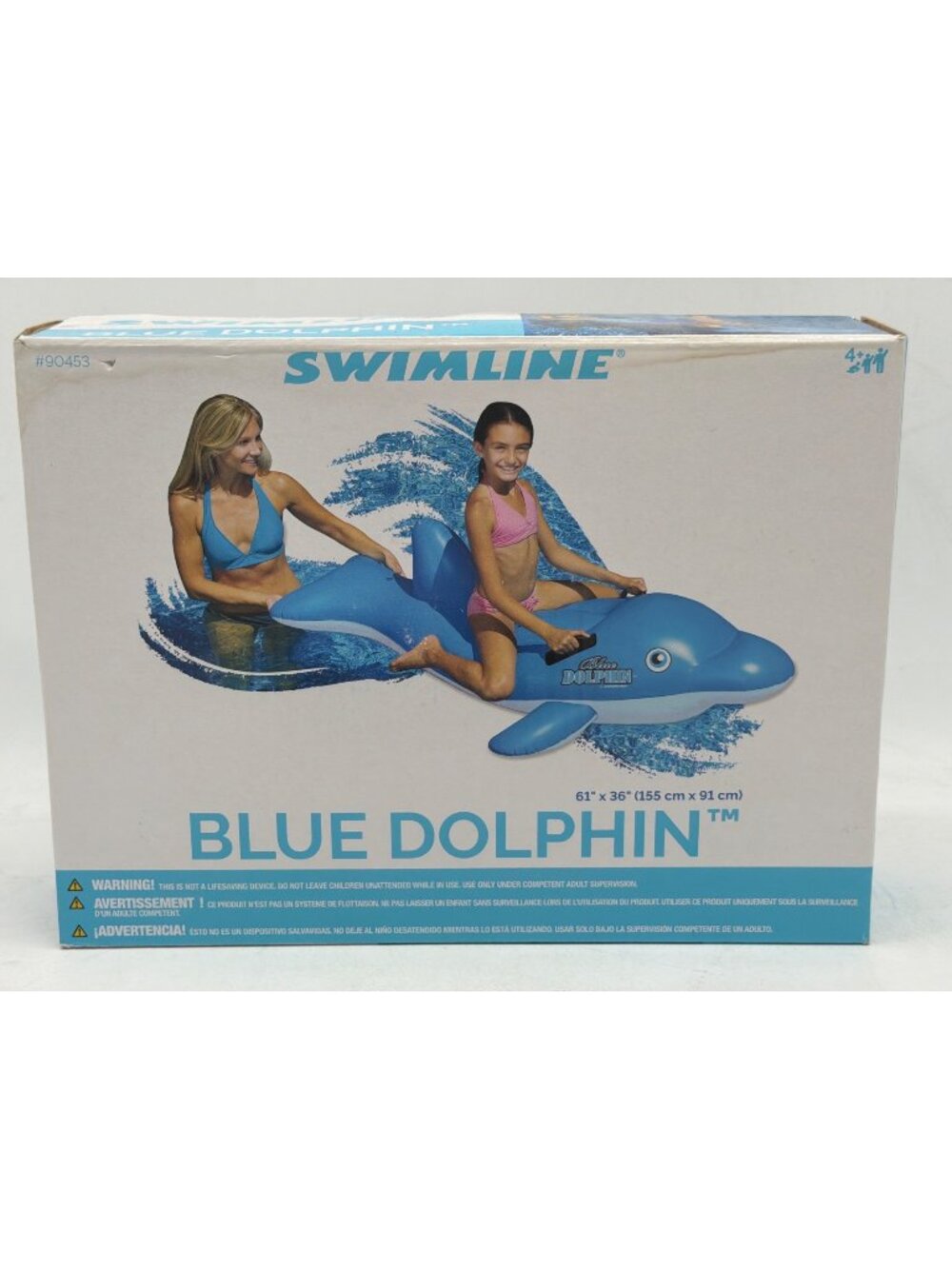 Swimline Blue Dolphin Inflatable Ride-On Pool Float With Handles 61" x 36" For A